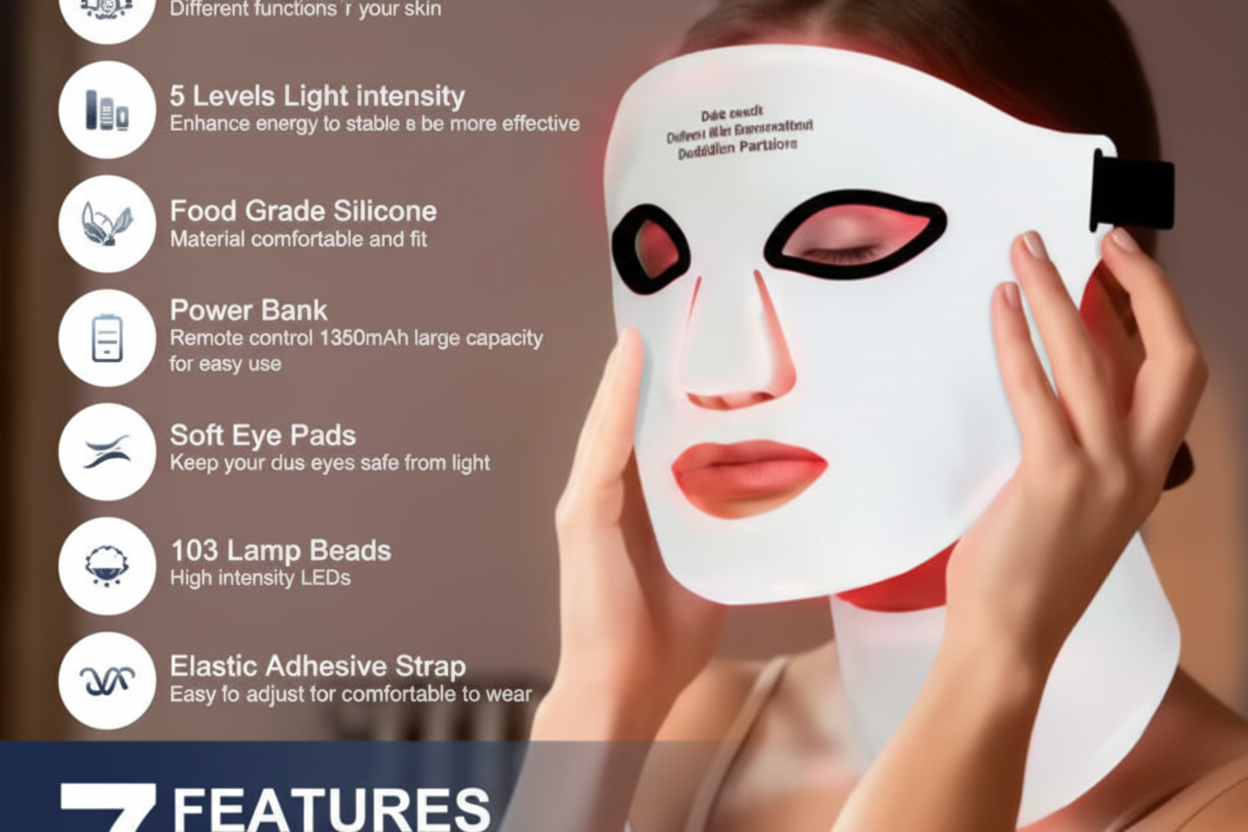 💡 Masque LED Visage 7 Couleurs – Soin Beauté Premium à Domicile