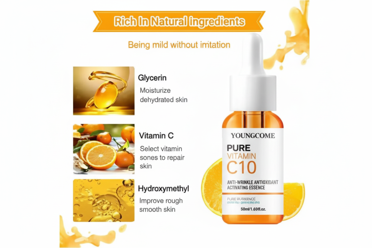 🍊 Sérum Vitamine C & Acide Hyaluronique – Éclat • Hydratation • Teint Uniforme