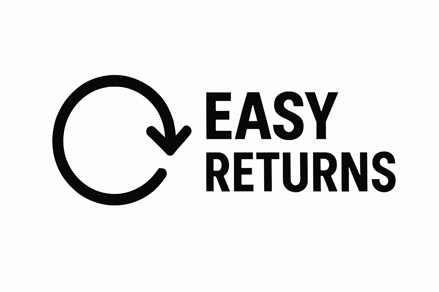 Retours faciles en noir sur blanch avec logo