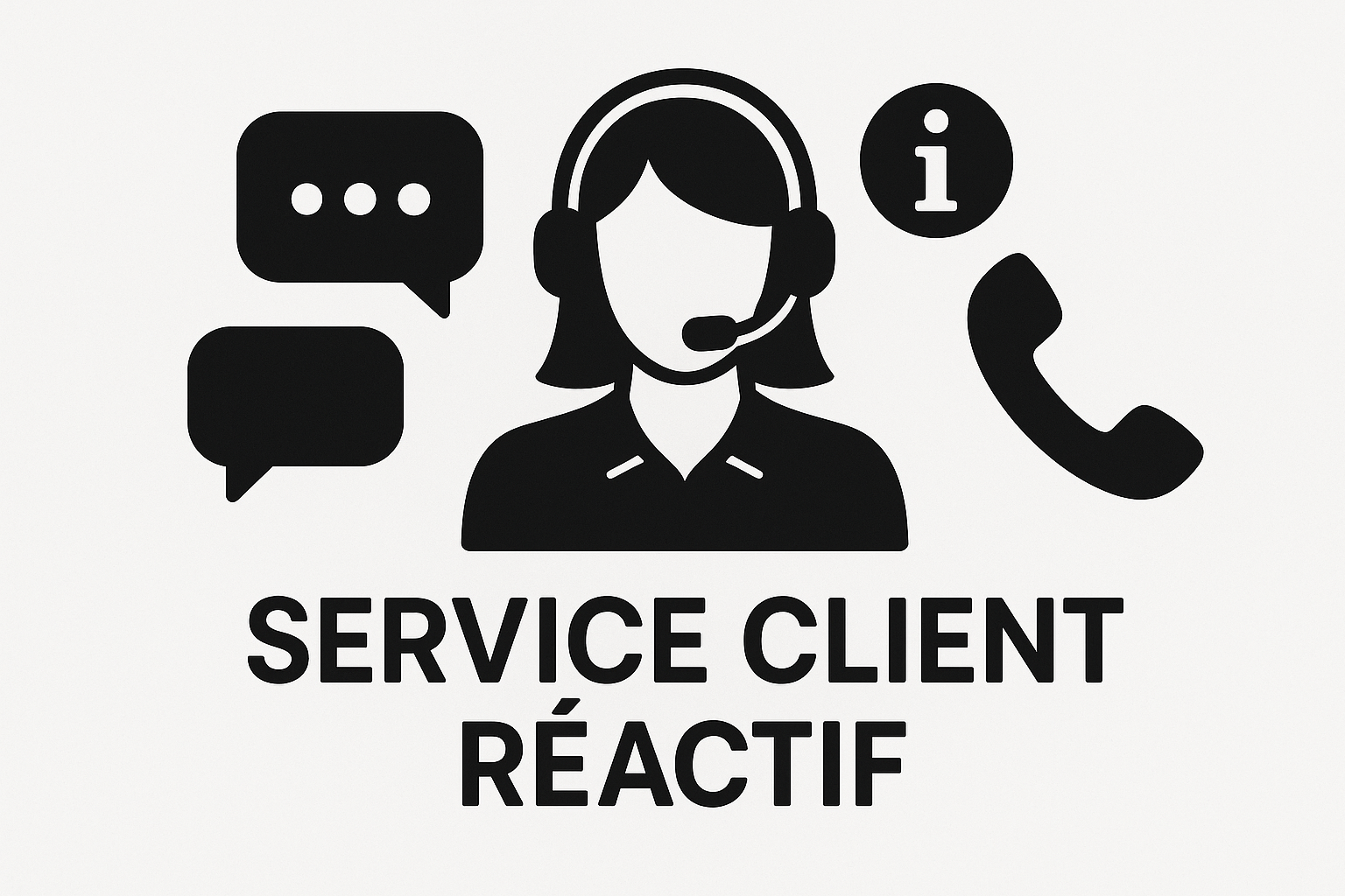 Service Client Réactif en noir sur blanc 
